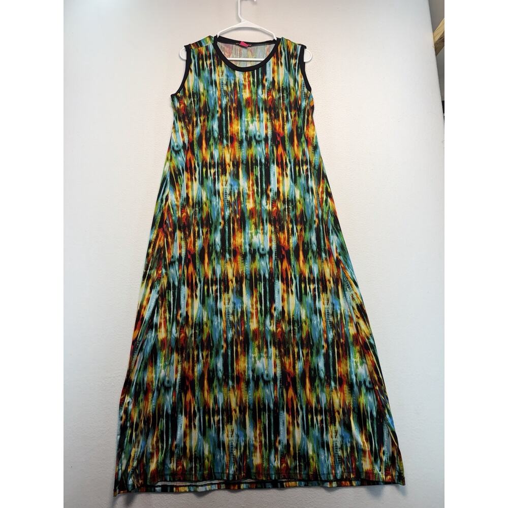 Sunny Leigh Maxi Tank Dress Womens XL Multicolor Tie-Dye Psychedelic Watercolor